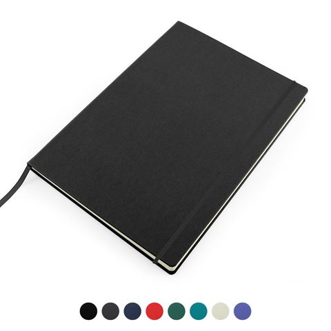Picture of Recycled ELeather A4 Casebound Notebook with Elastic Strap, made in the UK in a choice of 8 colours.