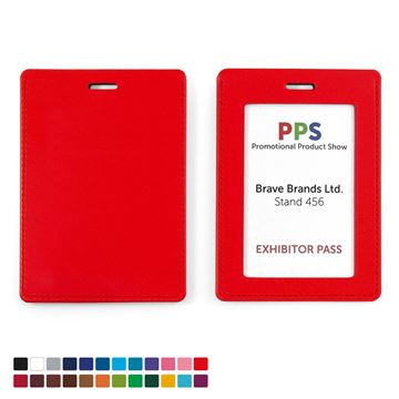 Picture of Portrait ID Card Holder for a Lanyard or Clip in Belluno, a vegan coloured leatherette with a subtle grain.