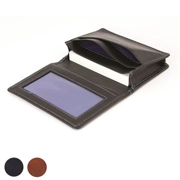 Picture of  Accent Sandringham Nappa Leather Business Card Holder with Travel or Oyster Card Window, with accent stitching in a  choice of black, navy or brown.