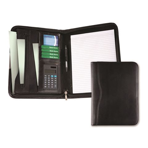 Picture of Black Balmoral Leather A4 Deluxe Zipped Conference Folder With Calculator