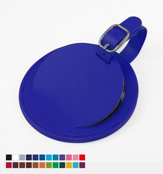 Picture of Round Luggage Tag with Flap, in Belluno, a vegan coloured leatherette with a subtle grain.