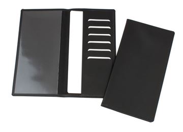 Picture of Hampton Leather Travel Wallet with one clear pocket and one material pocket with card slots.