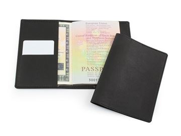 Picture of Black Biodegradable Passport Wallet in BioD a Biodegradable leather look material. 