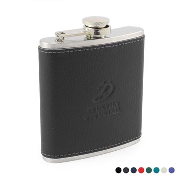 Picture of Hip Flask with a Recycled ELeather Wrap, made in the UK in a choice of 8 colours.