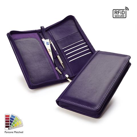 Picture of Pantone Matched Sandringham Leather Zipped Travel Wallet with RFID Protection