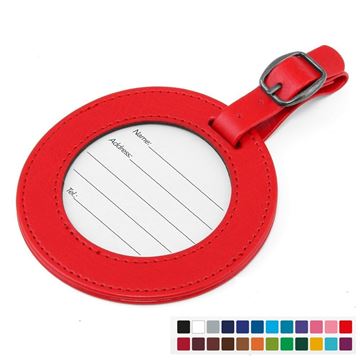 Picture of Round Luggage Tag with Window, in Belluno, a vegan coloured leatherette with a subtle grain.