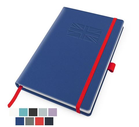 Picture of RECYCOPLUS Recycled A5 Casebound Notebook with Elastic Strap & Pen Loop in 5 Colours