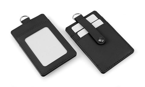 Picture of Black Porto ID Holder with card pockets to the rear to hang on your lanyard.